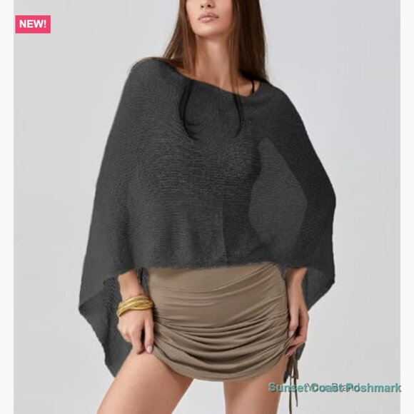 Sheer Poncho Top Lightweight Cover Up Asymmetrical Beach Shrug - Picture 3 of 4